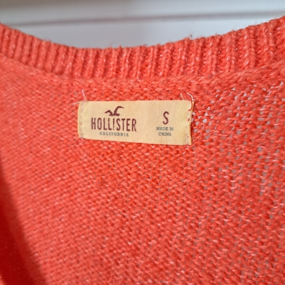 Hollister | Orange & hint of pink knit womens v neck long sleeved sweater - Picture 10 of 12